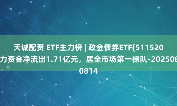 天诚配资 ETF主力榜 | 政金债券ETF(511520)主力资金净流出1.71亿元，居全市场第一梯队-20250814